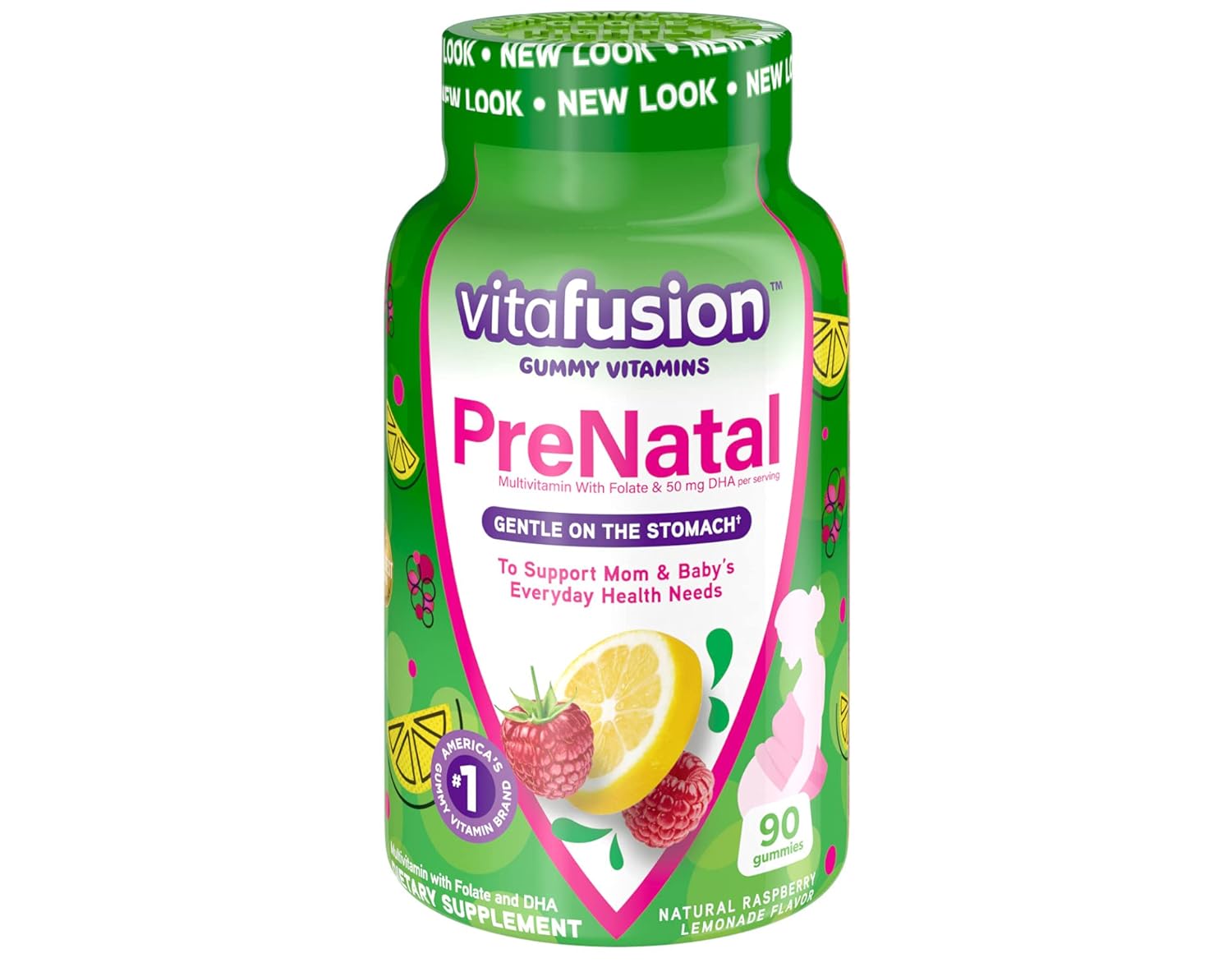 VitaFusion PreNatal Adult Vitamins, Natural Lemon, Raspberry & Lemonade avors, 90 Gummies (Pack of 2) by Vitafusion