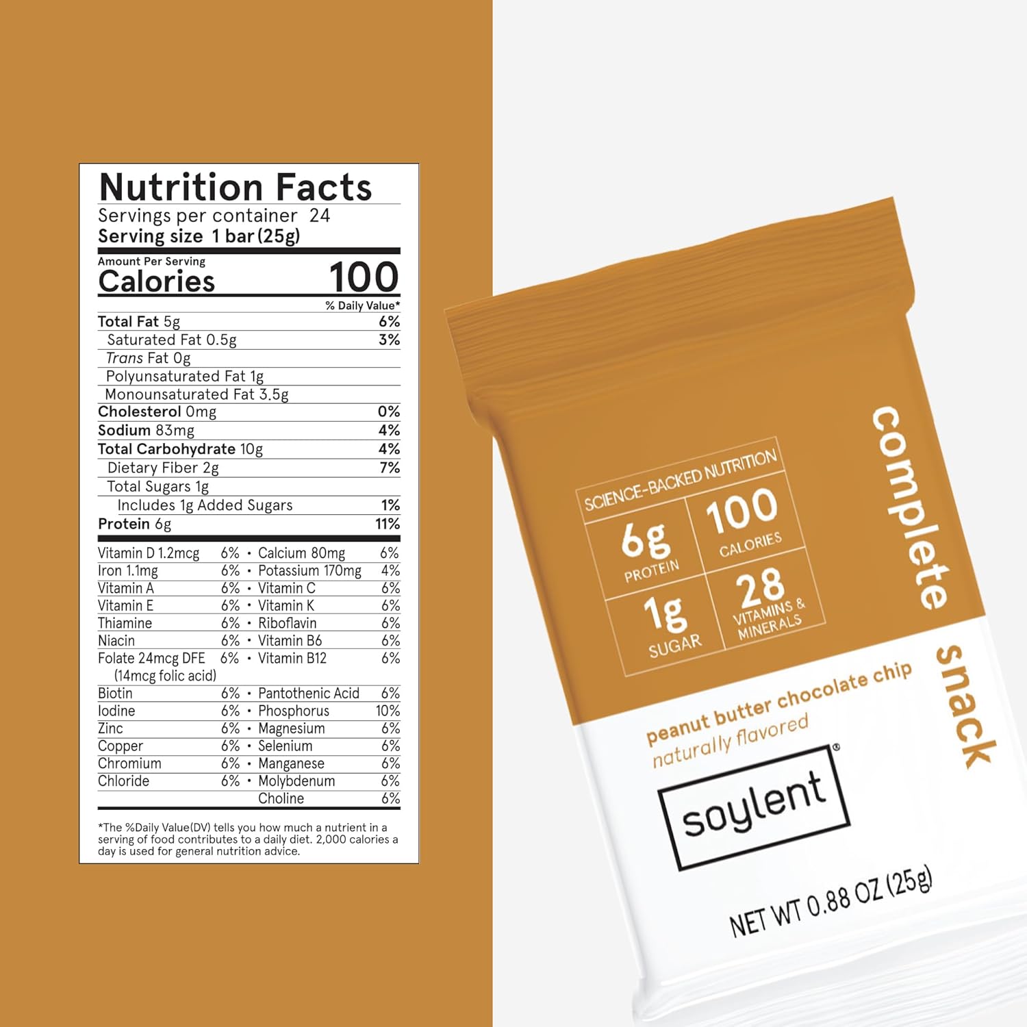 Soylent Snack Mini Protein Bars - Peanut Butter Chocolate Chip, 1g sugar, Protein Bars, Gluten Free, 6g of Vegan Energy - 24 count : Health & Household