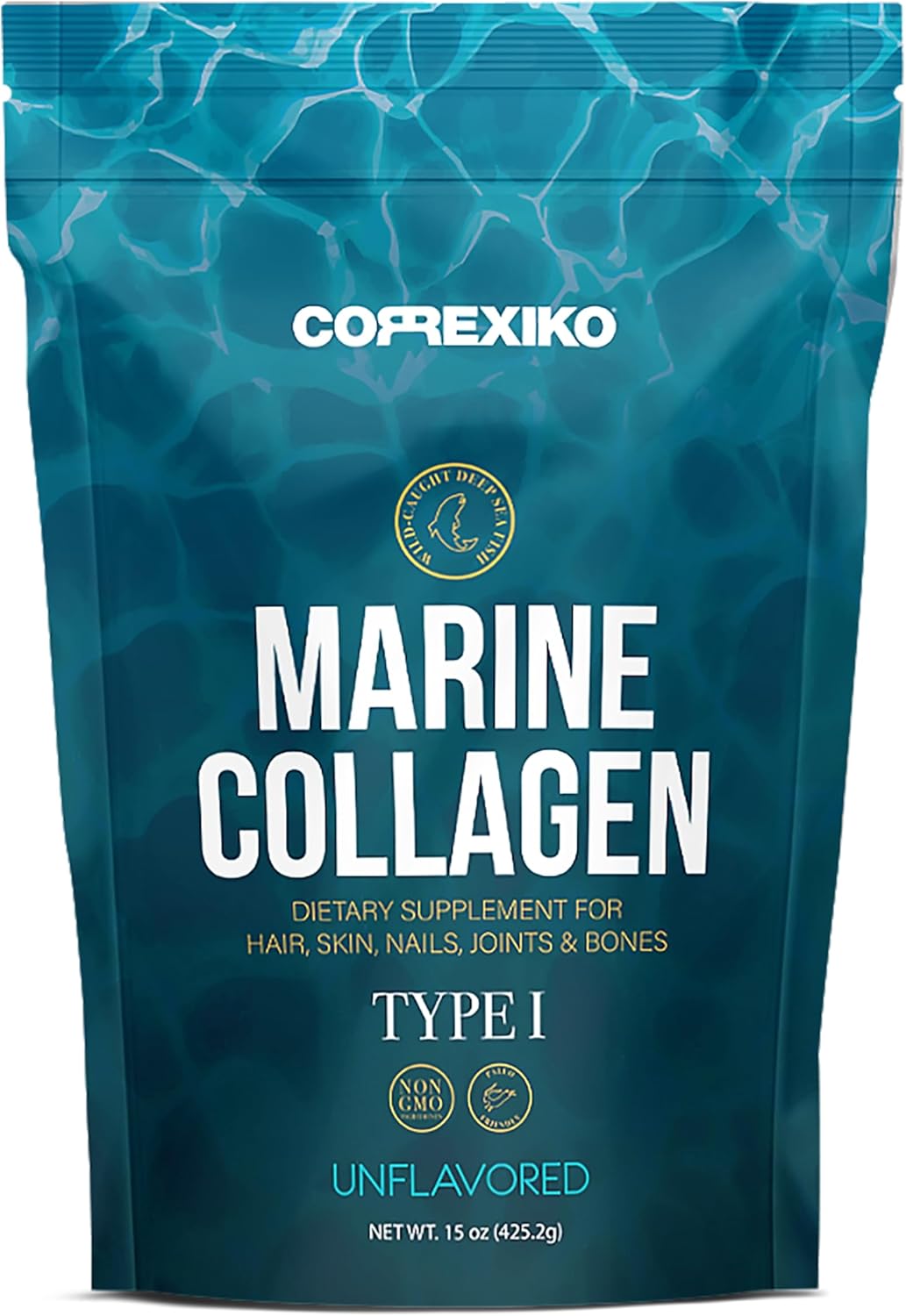 Correxiko Marine Collagen Powder Supplement Unflavored - 10,000Mg Double Hydrolyzed Collagen Peptides Per Serving - Formulated For Maximum Absorption - Hair, Skin & Nails - 15Oz, 42 Servings
