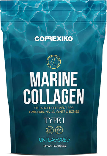 Correxiko Marine Collagen Powder Supplement Unflavored - 10,000Mg Double Hydrolyzed Collagen Peptides Per Serving - Formulated For Maximum Absorption - Hair, Skin & Nails - 15Oz, 42 Servings