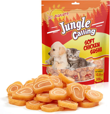 Jungle Calling Dog Treats, Soft Chicken Treats For Dogs & Cats, High Protein Chicken & Codfish Dog Treats For Small Medium Dogs, Grain Free Dog Chews, Chicken Sushi Dog Treats, 10.6 Oz