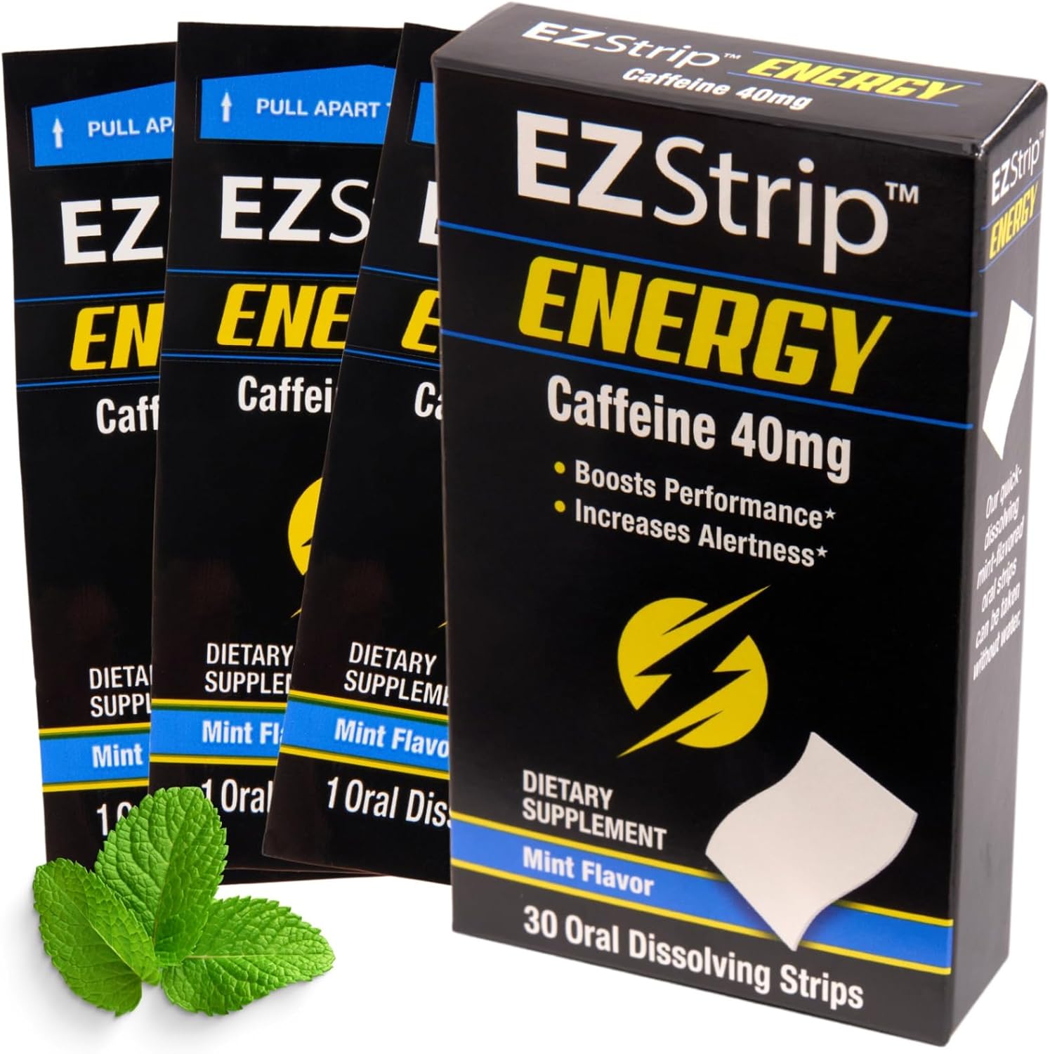Energy - Energize Your Day With 40 Mg Caffeine Strips - Energy Supplement For Adults. Mint Flavor. Sugar Free, Gluten Free, Performance Boost. Made In Usa In An Fda-Registered Facility - 30 Pk