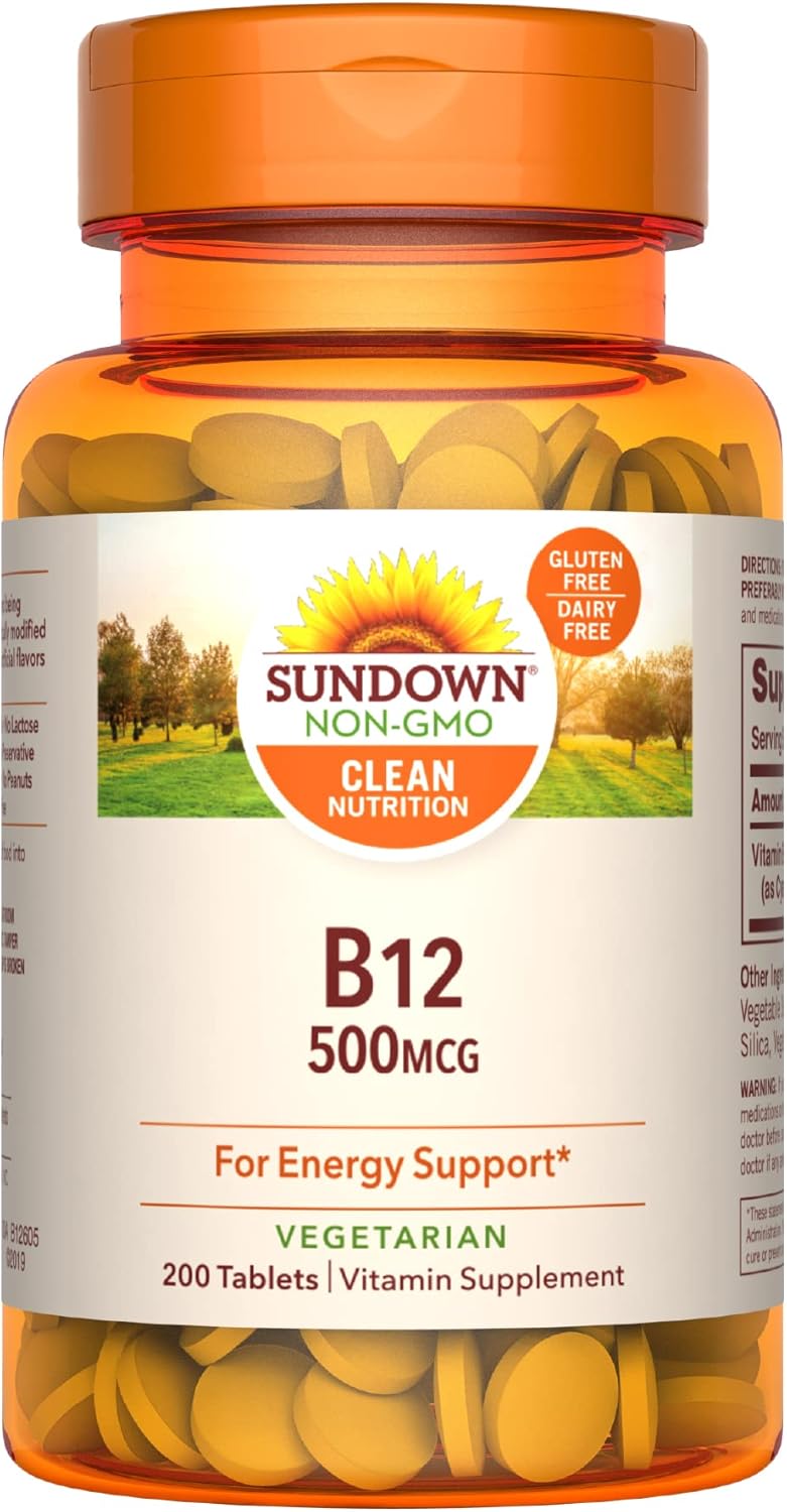 Sundown Vitamin B12 500 mcg, Supports Nervous System And Cellular Energy Health, 200 Tablets