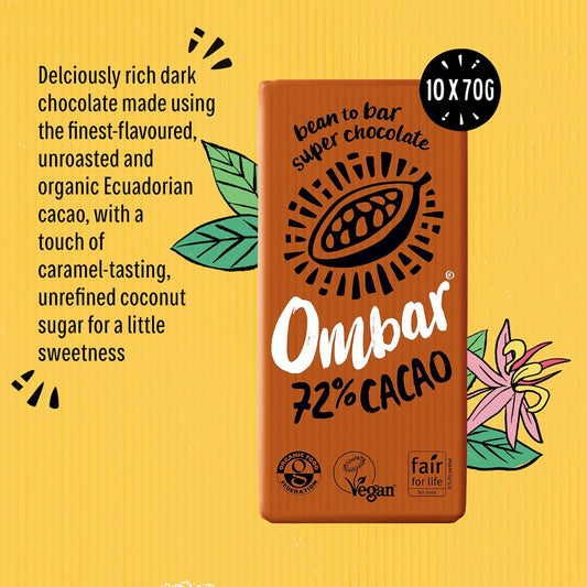Vegan Chocolate - Ombar Centres Pistachio (70G X 10 Bars) Organic, Fair Trade, Dairy Free And Gluten Free Chocolate