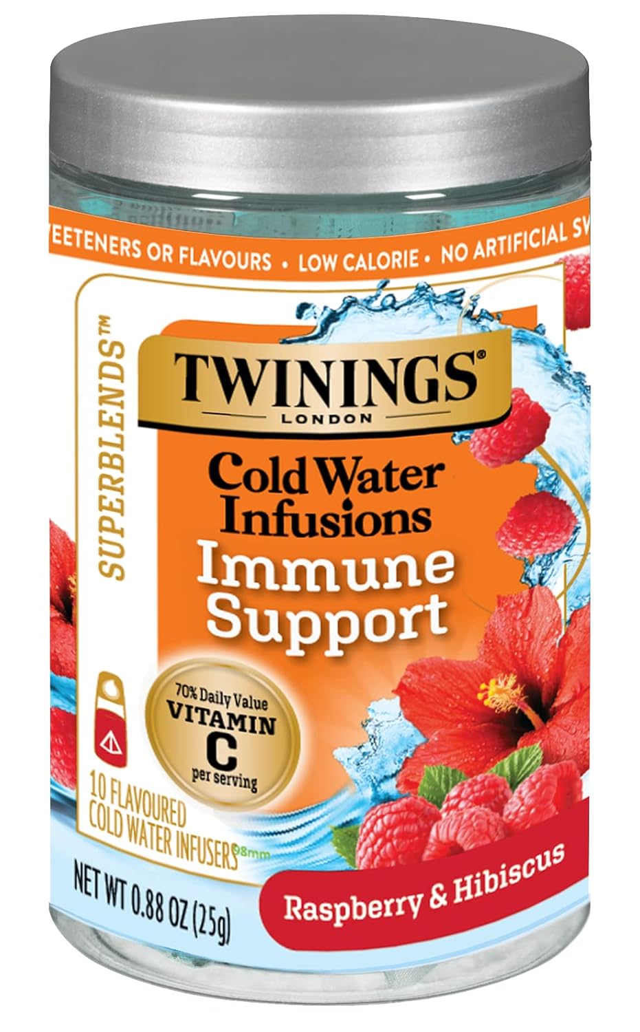 Twinings Superblends Cold Water Infusions Immune Support Raspberry & Hibiscus Flavoured With Vitamin C, 10 Count (Pack Of 6), Enjoy Hot Or Iced