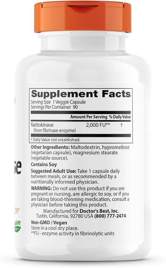 Doctor'S Best Nattokinase - 2, 000 Fu Of Enzyme, Supports Heart Health & Circulatory & Normal Blood Flow, Non-Gmo, Gluten Free, Vegan, 90 Vc (Drb-00125)