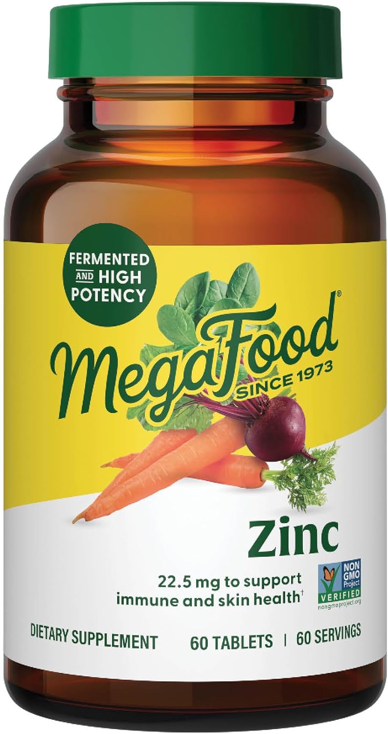 Megafood Zinc - Immune Support Supplement - High Potency Fermented Zinc Supplements With Nourishing Food Blend - Vegan, Non-Gmo, Gluten-Free, And Kosher - Made Without 9 Food Allergens - 60 Tabs