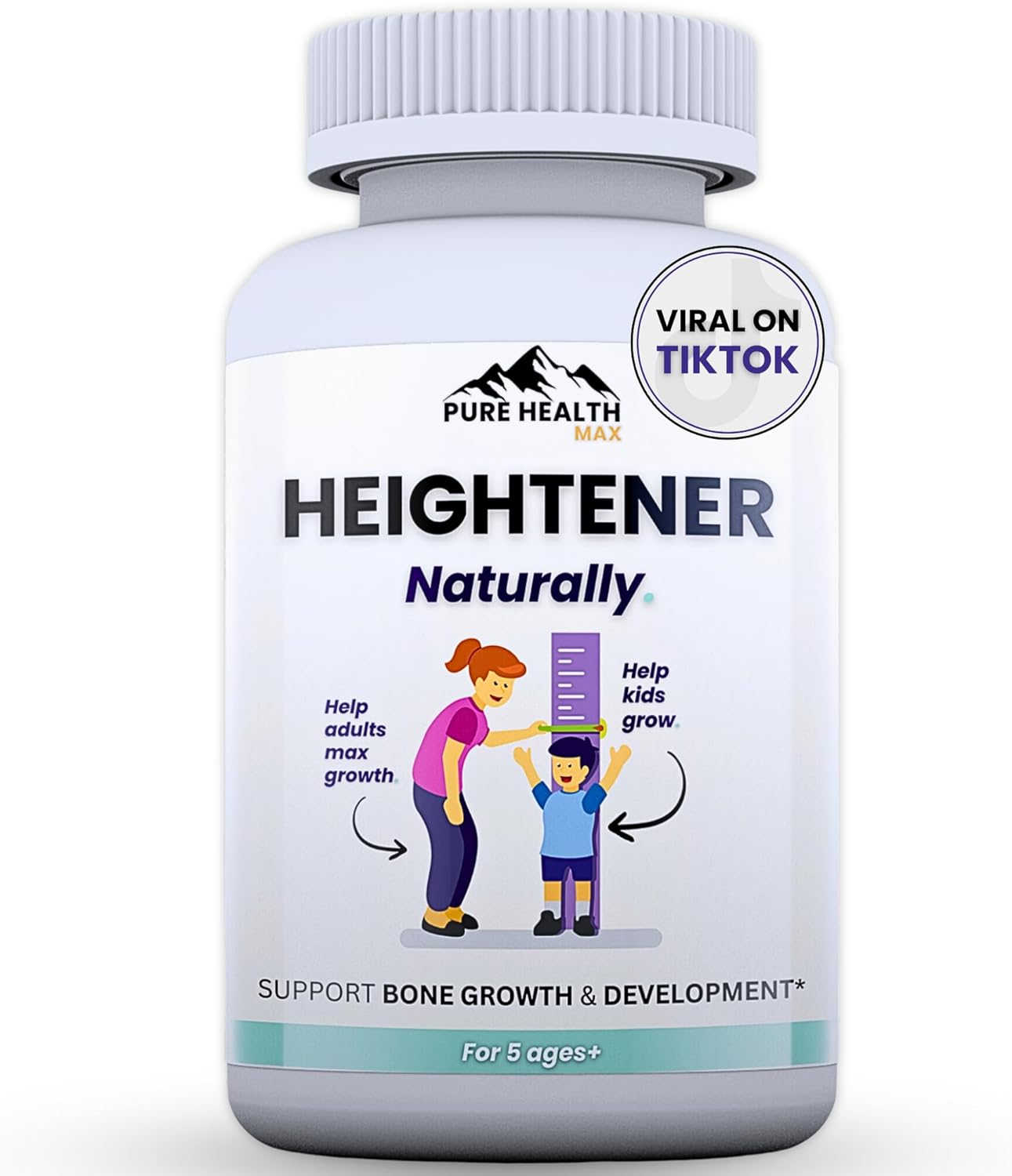 Heightener - Natural Height Growth Supplement For Kids, Teens And Adults To Increase Bone Strength And Grow Taller | Height Maximizer Pills With L-Arginine, Calcium & Zinc | 60 Capsules