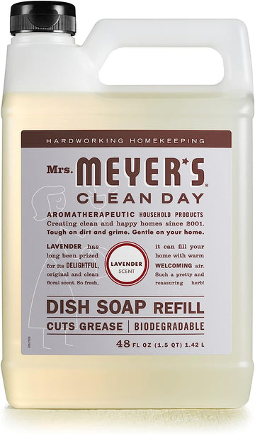 MRS. MEYER'S CLEAN DAY Liquid Dish Soap Refill, Biodegradable Formula, Lavender, 48 fl. oz