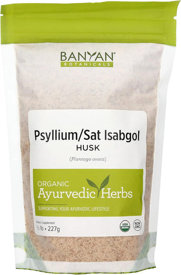 Banyan Botanicals Psyllium Husk Whole - Sat Isabgol - USDA Organic 1/2 Pound - Plantago psyllium - Natural Source of Fiber That Supports Healthy Elimination