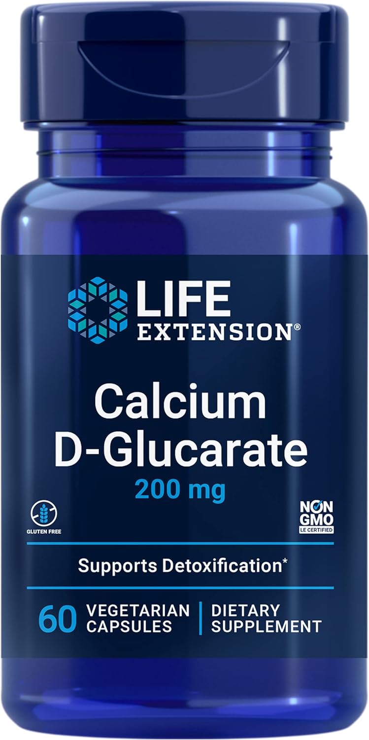 Life Extension Calcium D-Glucarate, 200 mg - Supports Detoxification, Helps Flush Out Unwanted Compounds ? Gluten-Free, Non-GMO, Vegetarian ? 60 Capsules