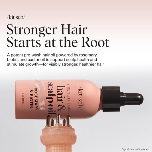 Kitsch Rosemary Oil For Hair Growth – Pre-Wash Hair Oil With Castor, Biotin, Jojoba – Hair Care, Adds Shine, Strengthens Roots, Scalp Treatment – Recyclable Bottle – Usa Made, Lavender Scent, 60Ml