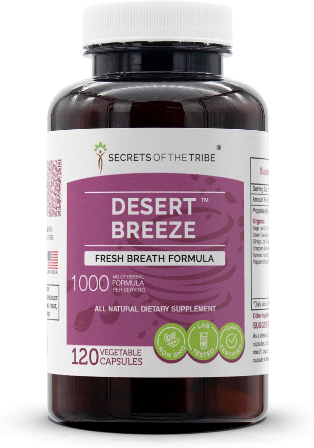 Desert Breeze 120 Capsules, 1000 mg, Sage, Green Tea, Ginkgo, Cranberry, Turmeric, Peppermint. Fresh Breath Formula (120 Capsules)