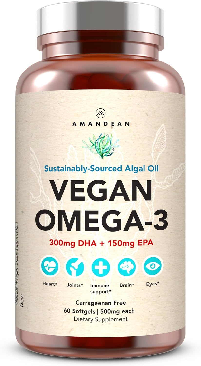 Amandean Vegan Omega 3 Supplement. Premium Fish Oil Alternative. Algae Dha & Epa. Carrageenan Free Softgels. Algal Essential Fatty Acids. Plant Based Heart, Brain, Eye, Skin, Immune Support. (120Ct)