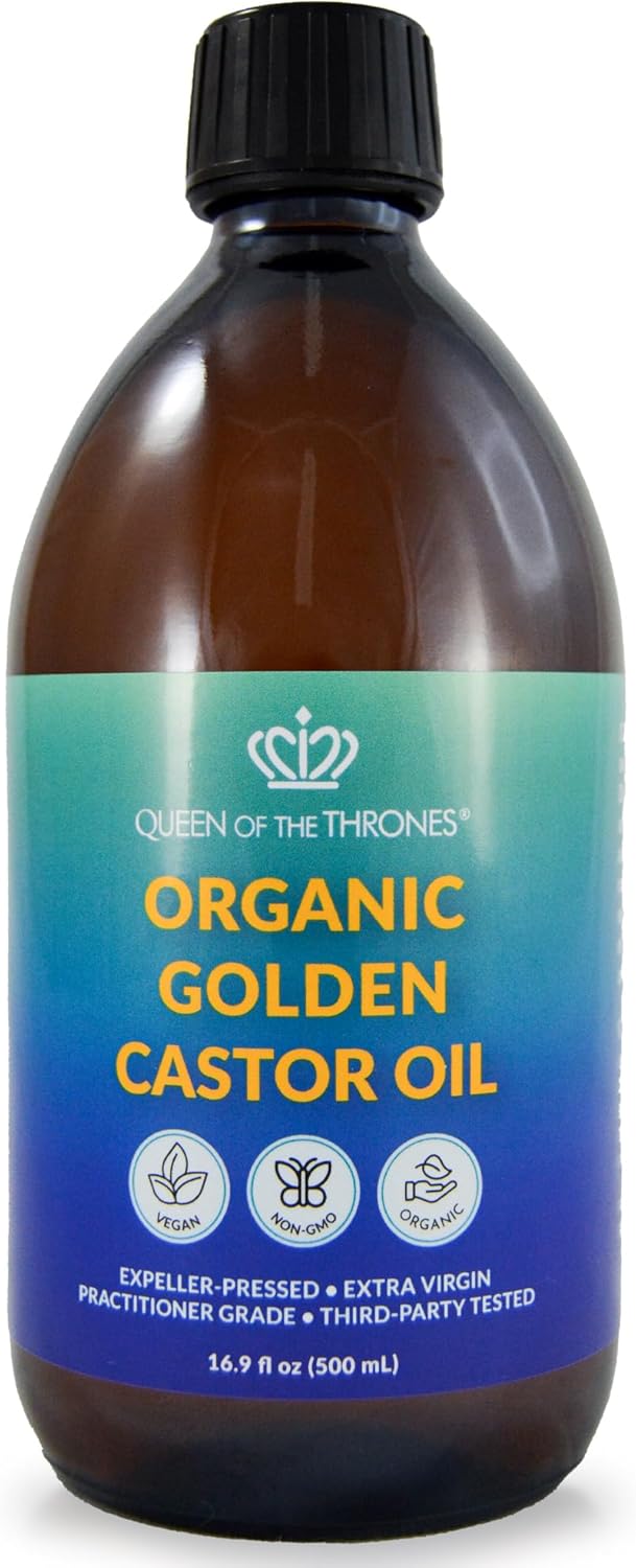 Queen Of The Thrones Organic Golden Castor Oil - 500Ml (16.9Oz) | 100% Pure & Expeller-Pressed For Hair, Skin & Nails | Hexane Free | Usda Certified