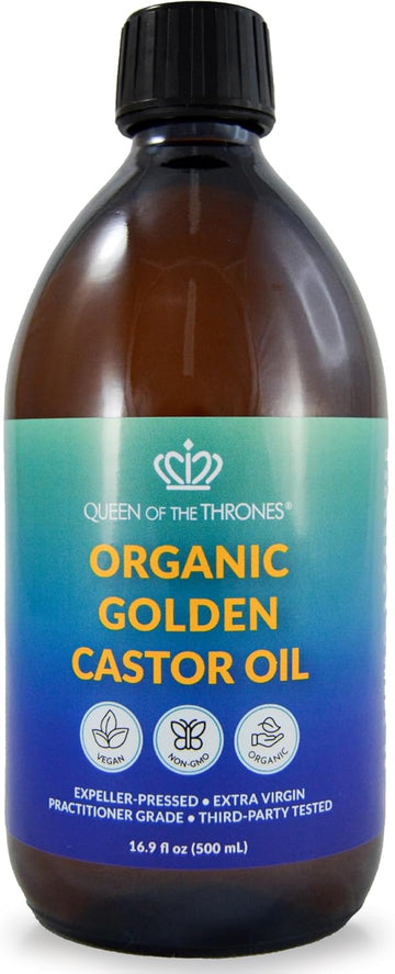 Queen Of The Thrones Organic Golden Castor Oil - 500Ml (16.9Oz) | 100% Pure & Expeller-Pressed For Hair, Skin & Nails | Hexane Free | Usda Certified