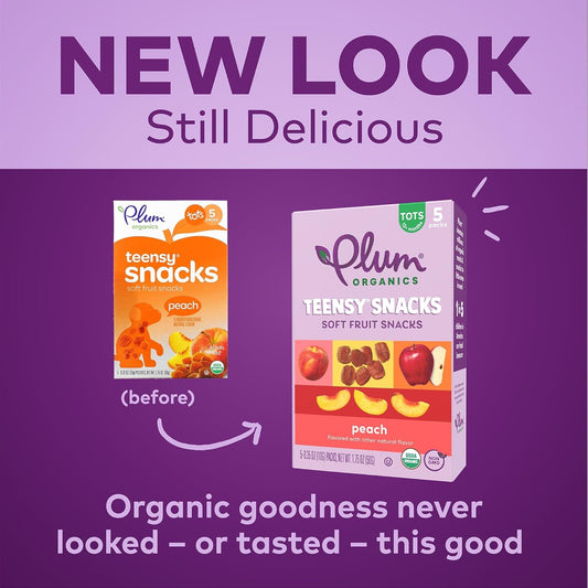 Plum Organics Teensy Snacks Soft Fruit Snacks - Peach - 0.35 Oz Bags (Pack Of 40) - Organic Toddler Food Fruit Snacks