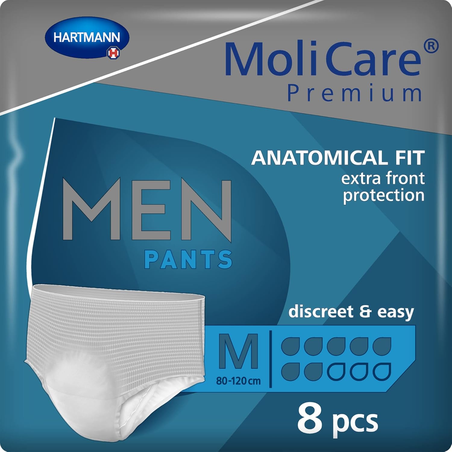 Molicare Premium Men Pants, Discreet Usage For Bladder Weakness Specially For Men, Aloe Vera, 7 Drops, Size M, Pack Of 8