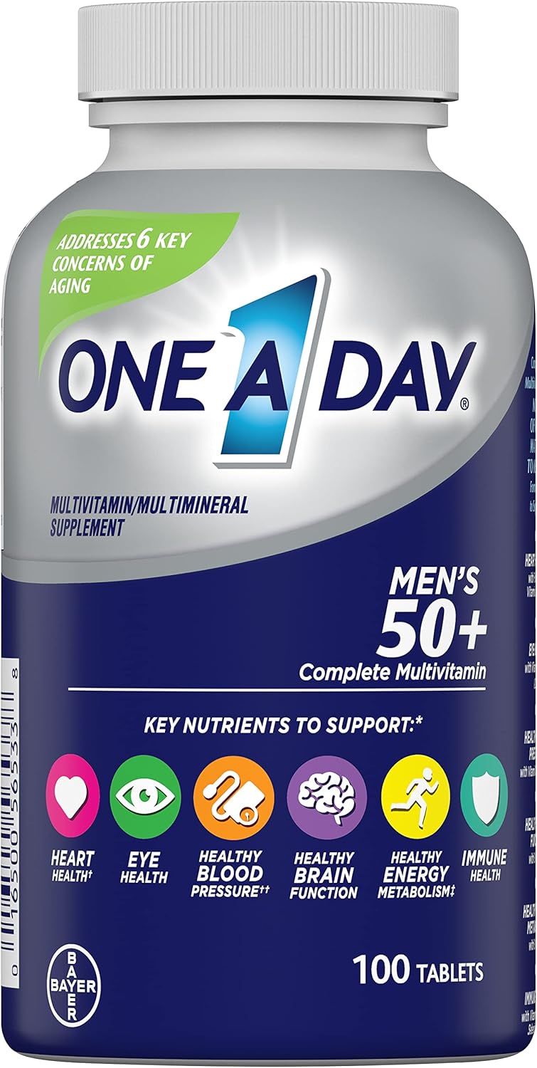 One A Day Men’S 50+ Multivitamins, Supplement With A, C, D, E And Zinc For Immune Health*, Calcium & More, 100 Tablets