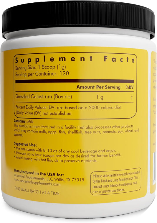 Ancestral Supplements Bovine Colostrum Powder - Grass Fed, Freeze Dried, Immune Support And Gut Health, 120 Servings