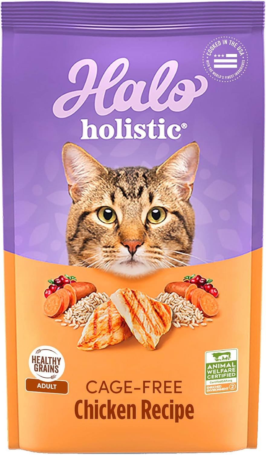 Halo Holistic Cat Food Dry, Cage-Free Chicken Recipe, Complete Digestive Health, Dry Cat Food Bag, Adult Formula, 10-Lb Bag