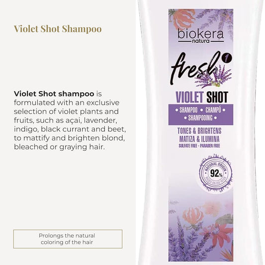 Salerm - Purple Shampoo For Blonde, Gray, Highlighted, Or Bleached Hair - Biokera Fresh Violet - 300 Ml - Violet Shampoo - Tones And Brightens - Maintains Color - Sulfate-Free And Paraben-Free