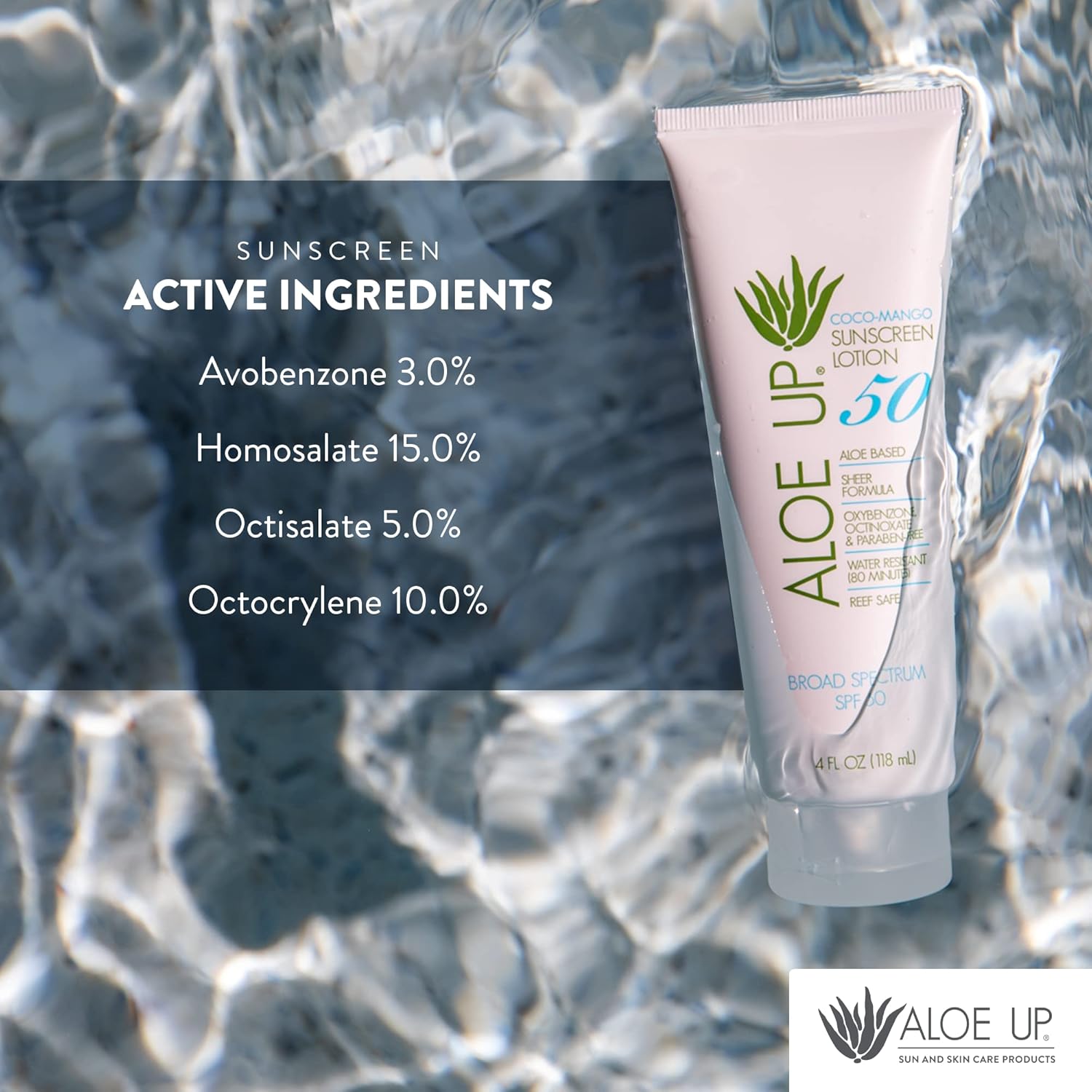 Aloe Up Spf 50 Sunscreen For Sensitive Skin - Broad Spectrum Face And Body Sunblock With Aloe Vera - Reef-Safe, Hydrating Coco-Mango Fragrance, 4 Oz : Beauty & Personal Care