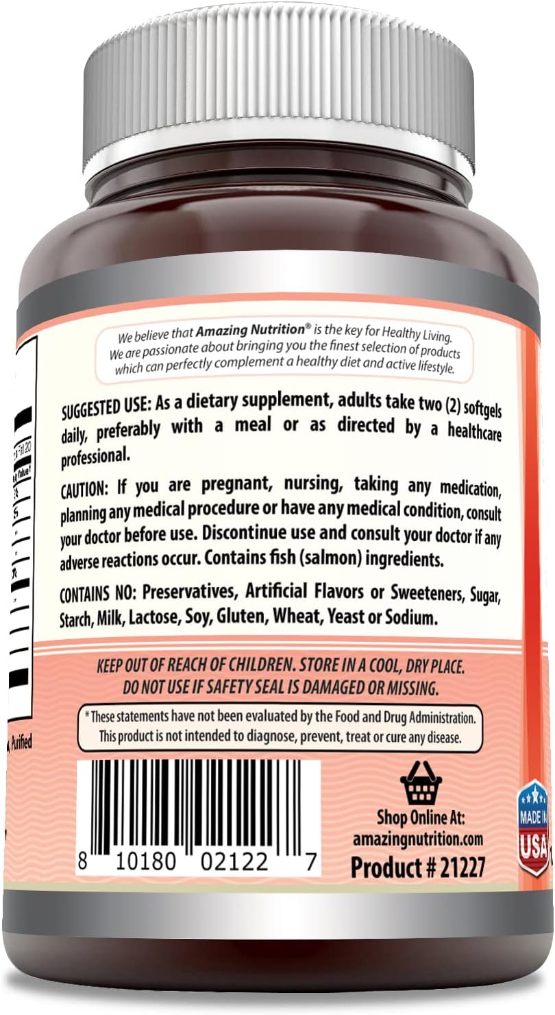 Amazing Omega Wild Alaskan Salmon Oil 2000mg Per Serving 180 Softgels Supplement