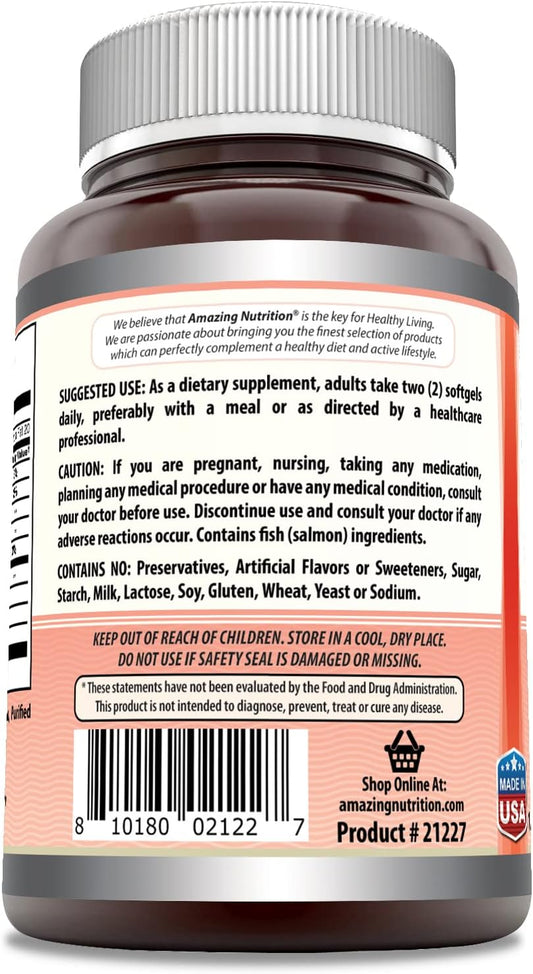 Amazing Omega Wild Alaskan Salmon Oil 2000Mg Per Serving 180 Softgels Supplement