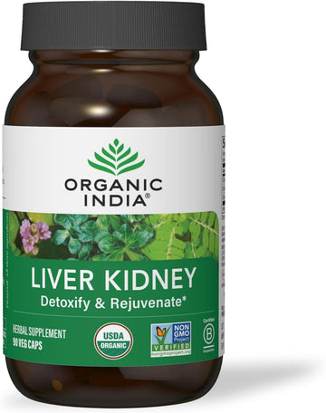 Organic India Liver and Kidney Cleanse Detox Repair - Herbal Supplement - Detoxify & Rejuvenate, Supports Healthy Liver & Kidney Function, Vegan, USDA Certified Organic, Non-GMO - 90 Capsules