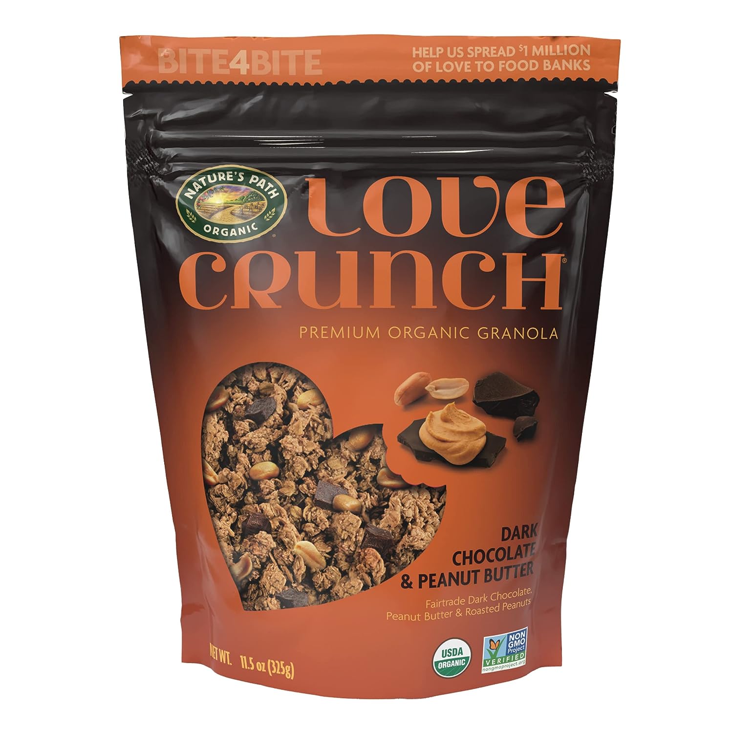 Love Crunch Organic Dark Chocolate and Peanut Butter Granola, Non-GMO, Fair Trade, by Nature's Path, 11.5 Ounce (Pack of 6)