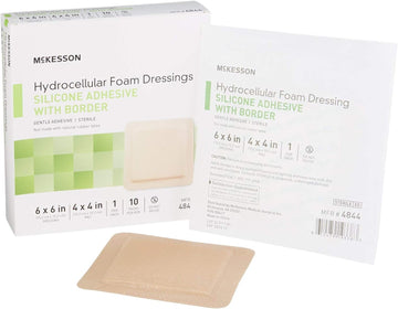 Mckesson Hydrocellular Foam Dressings, Sterile, Silicone Adhesive With Border, Dimension 6 In X 6 In, Pad 4 In X 4 In, 10 Count, 1 Pack