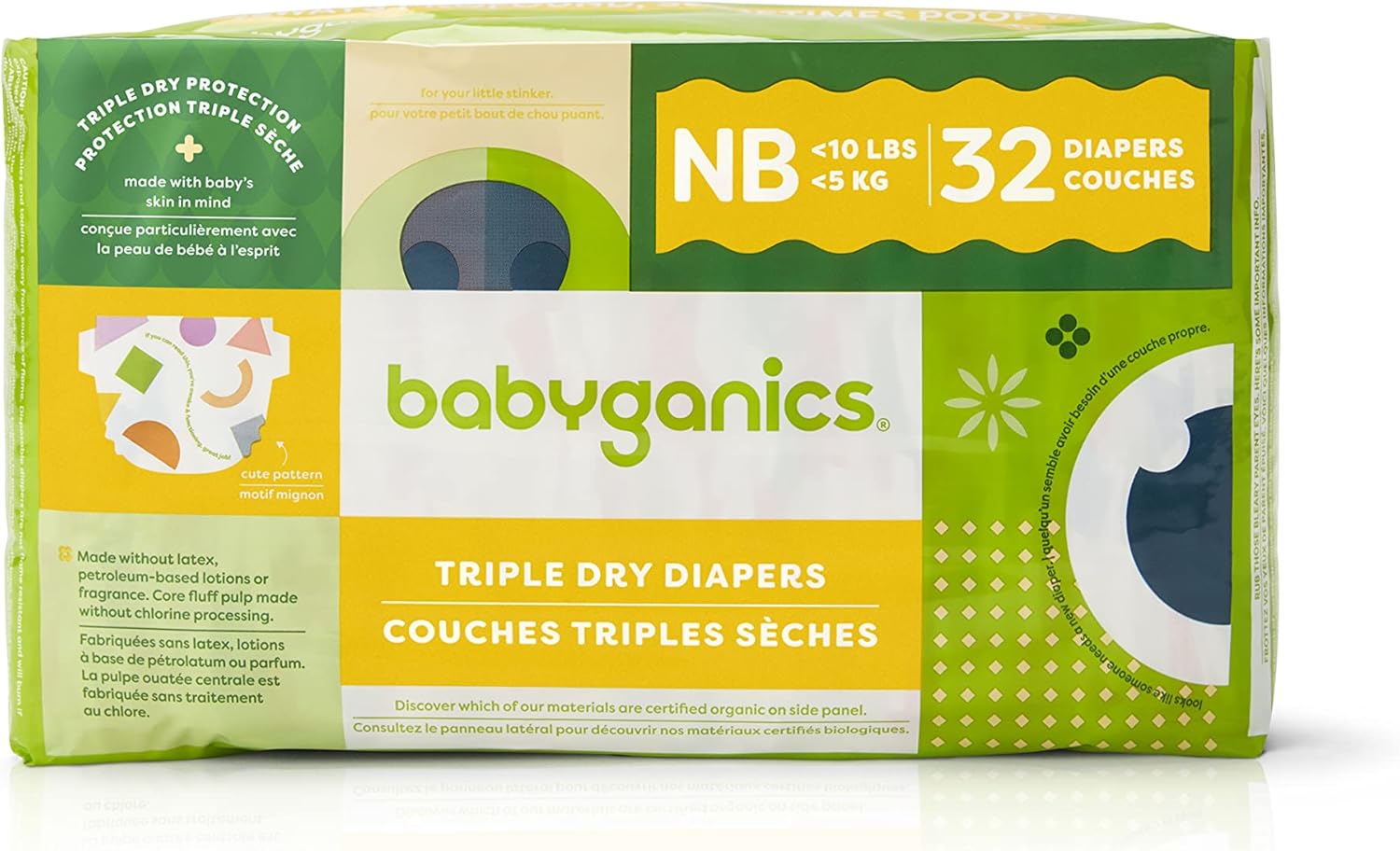 Babyganics Newborn Diapers, 32 Count, Absorbent, Breathable, Triple Dry Baby Diapers