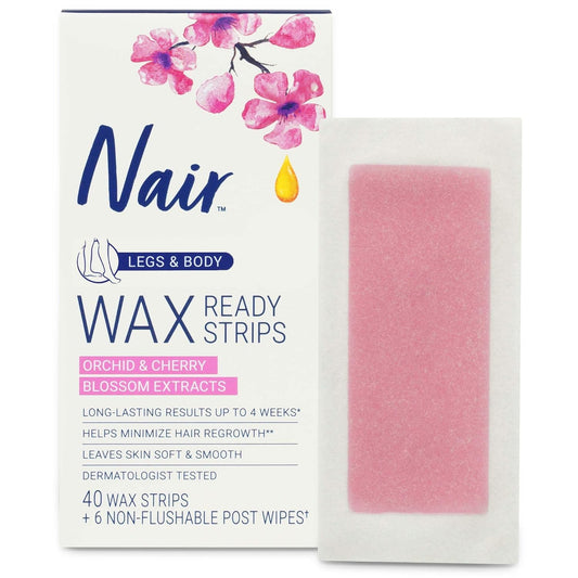 Nair Hair Remover Wax Ready Strips, Legs And Body Hair Removal Wax Strips, 40 Count, 3 Pack