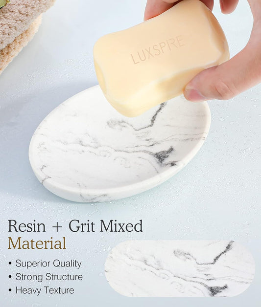 Luxspire Soap Dish, Resin Soap Tray Soap Holder Container Box, Oval Soap Plate Case, Sponge Dish Scrubbers Tray Holder For Bathroom Vanity Shower Kitchen Sink Counter Top, Terrazzo