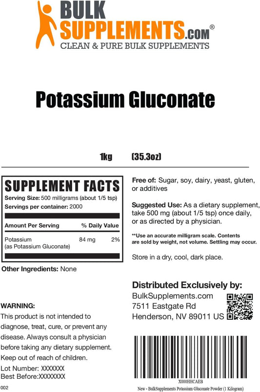 BulkSupplements.com Potassium Gluconate Powder - Potassium Supplement,