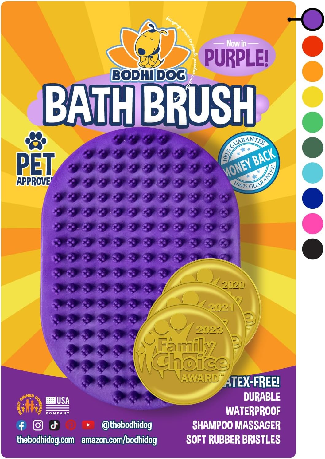 Bodhi Dog Hair Brush For Dogs & Cats, Pet Shower & Bath Supplies, Long & Short Hair Dog Scrubber, Professional Quality Dog Grooming Brush, Waterproof, Purple
