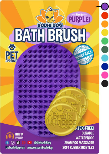 Bodhi Dog Hair Brush For Dogs & Cats, Pet Shower & Bath Supplies, Long & Short Hair Dog Scrubber, Professional Quality Dog Grooming Brush, Waterproof, Purple