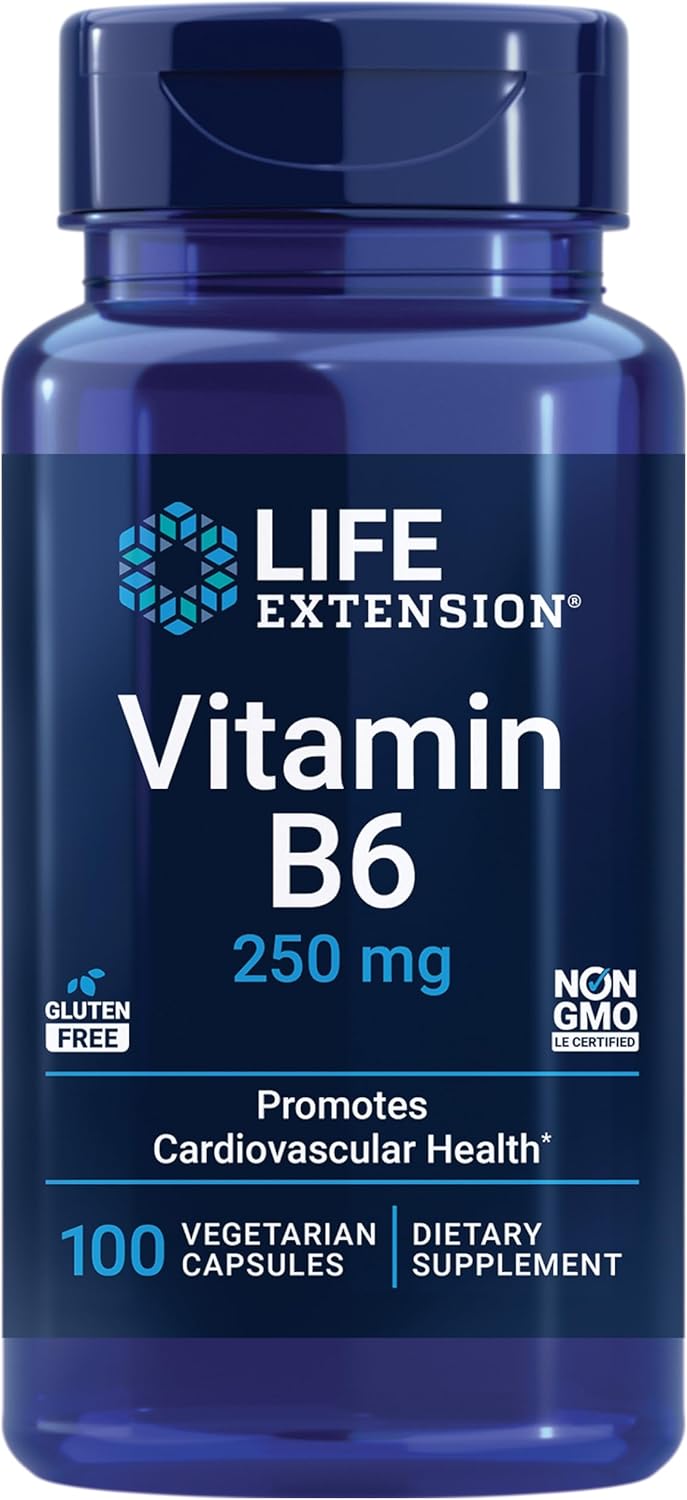 Life Extension Vitamin B6 250 mg ? For Cardiovascular & Neurological Health and Kidney & Eye Health - Gluten-Free, Non-GMO ? 100 Vegetarian Capsules