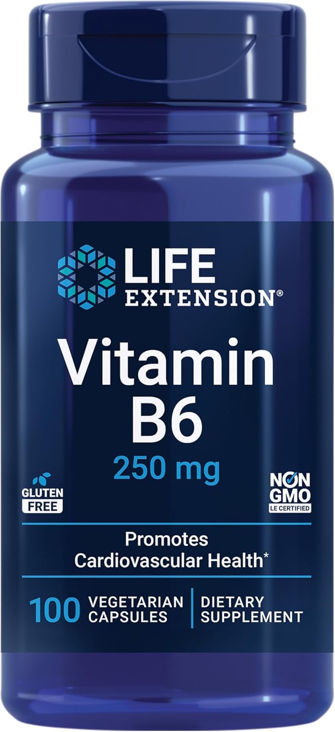 Life Extension Vitamin B6 250 Mg – For Cardiovascular & Neurological Health And Kidney & Eye Health - Gluten-Free, Non-Gmo – 100 Vegetarian Capsules
