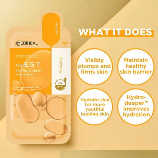 Mediheal Official Best No.1 Korean Sheet Mask - Egt Ampoule Face Mask 10 Sheets For Intensely Nourishing Firming Moisturizing With Retinal, Peptides, Collagen For All Skin Types Value Sets