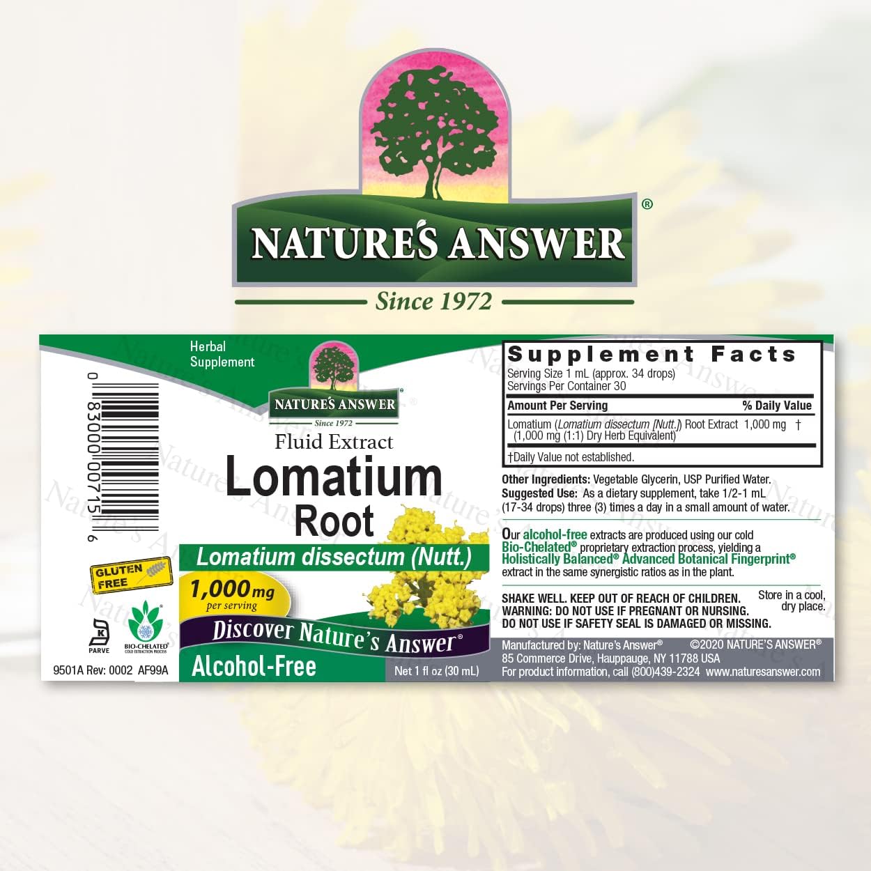 Natures Answer Lomatium Root Alcohol Free - 1000 mg - Gluten Free - Herbal - 1   (Pack of 2)