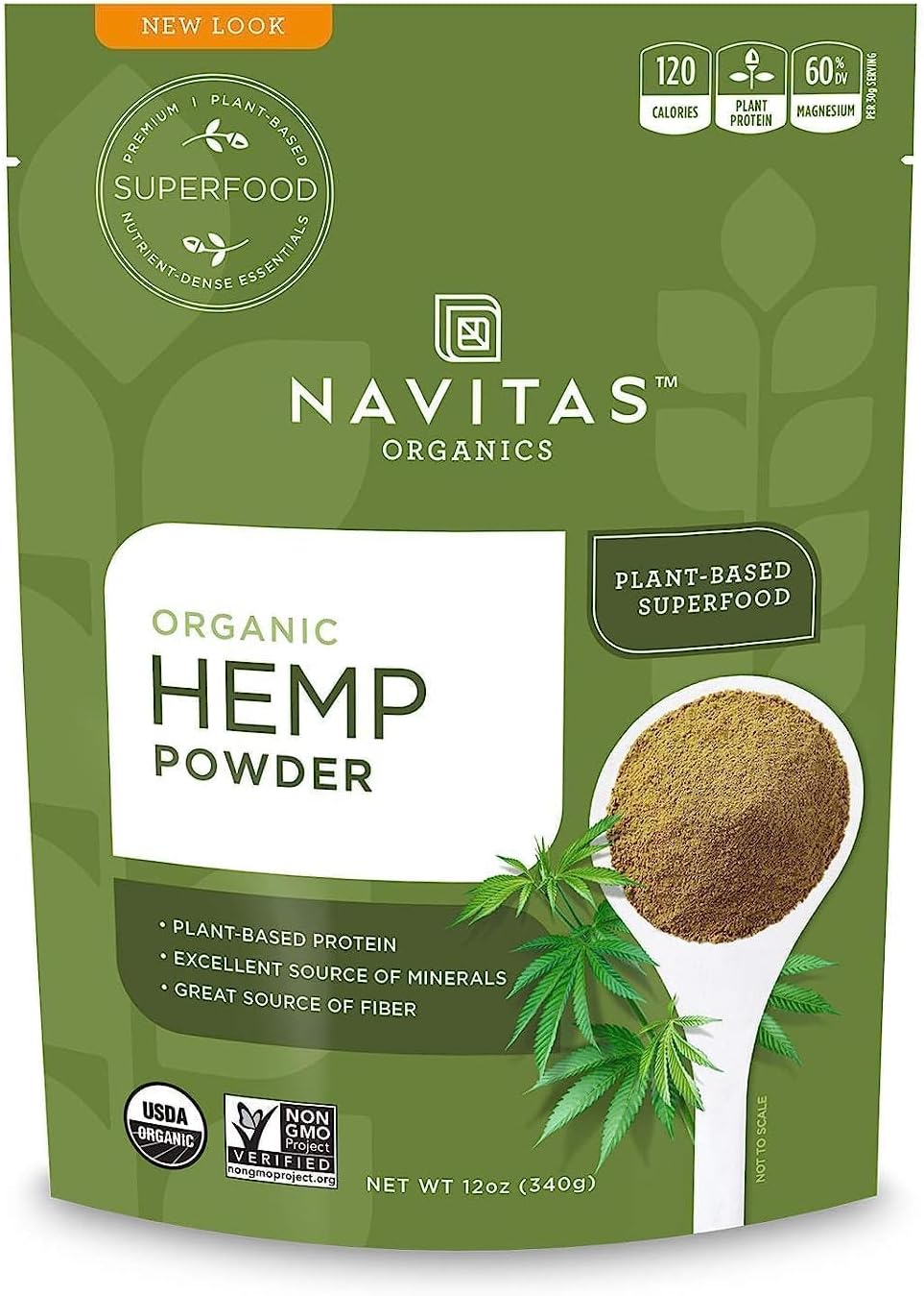 Navitas Organics Hemp Powder, 12 Oz. Bag, 11 Servings — Organic, Non-Gmo, Cold-Pressed, Gluten-Free