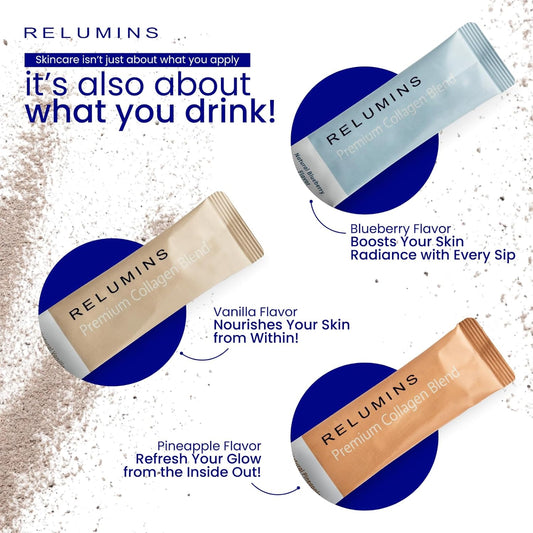 Relumins Marine Collagen Powder Drink Mix - Collagen Peptide With Glutathione, Green Tea, Coq10, & Hyaluronic Acid Boosts Smooth Glowing Skin - 10 Powder Sachets X Pineapple Flavored