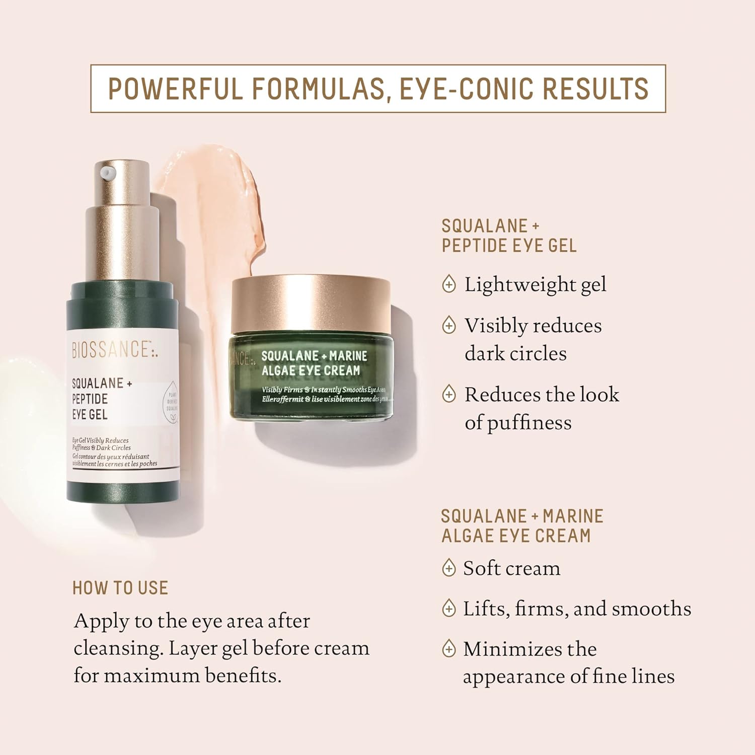 Biossance Squalane + Peptide Eye Gel - Ultra-Hydrating Under Eye Cream - Reduces Puffiness & Dark Circles - Eye Wrinkles Repair Moisturizer- Anti Aging & Hydrating, Day & Night Cream - 0.5Oz : Beauty & Personal Care