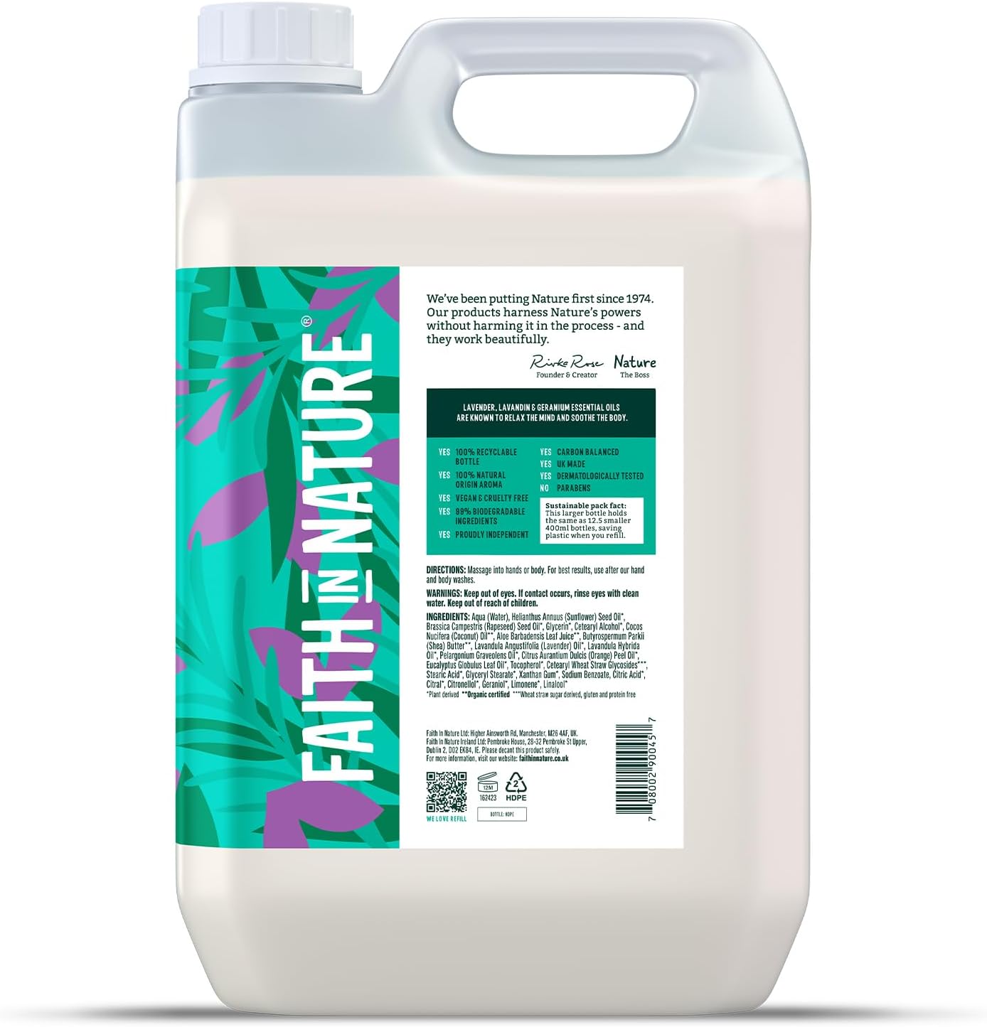 Faith In Nature Natural Lavender & Geranium Hand & Body Lotion, Relaxing, Vegan & Cruelty Free, No SLS or Parabens, 5L Refill Pack : Amazon.co.uk: Beauty