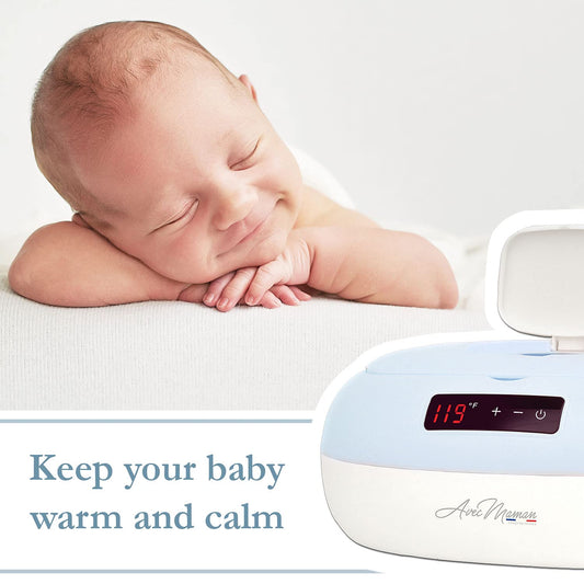 Avec Maman La Caresse Baby Wipe Warmer - Baby Essentials For Boys - Wet Wipe Dispenser - Adjustable Heat Settings Digital Display - Blue - Calentador De Wipes Para Bebes - Ideal For Baby Shower