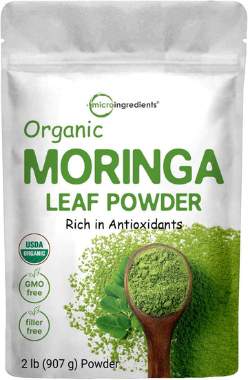 Organic Moringa Oleifera Leaf Powder for Hair, 2 Pounds, Rich in Antioxidants and Immune Vitamin, Great Superfoods for Moringa Tea, Moringa Drink, India Grown, Vegan