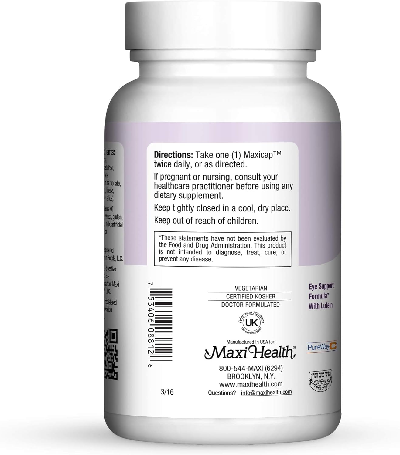 Maxi Health Bilberry Supreme with Eyebright and Lutein Eye Support Formula, 120 Count : Health & Household