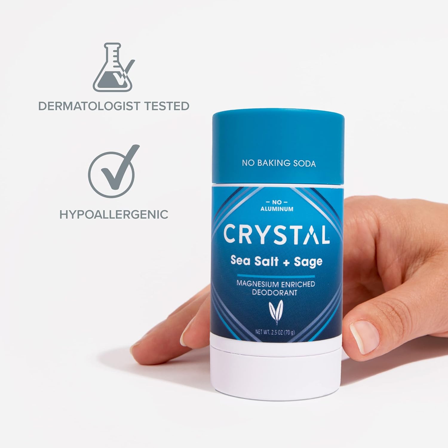 Crystal Magnesium Solid Stick Natural Deodorant, Non-Irritating Aluminum Free Deodorant for Men or Women, Safely and Effectively Fights Odor, Baking Soda Free, Sea Salt + Sage, 2.5 oz : Beauty & Personal Care